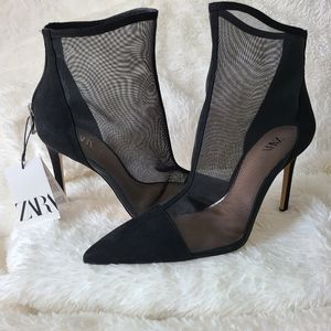 COPY - ZARA Black Suede and Mesh Zip Booties Size 9 - BNWB